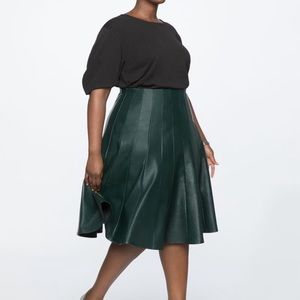 Eloquii Leather Trumpet Midi Skirt (Green)